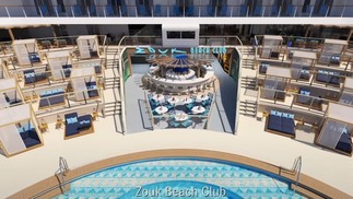 Parque aquático do navio Global Dream II, que pode virar sucata antes da primeira viagem — Foto: Reprodução/YouTube Dream Cruises