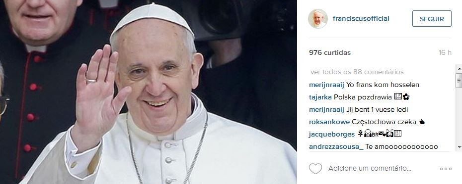 Primeiro post da conta do Papa Francisco no Instagram foi feito na noite de quarta-feira (16) (Foto: Reprodução)
