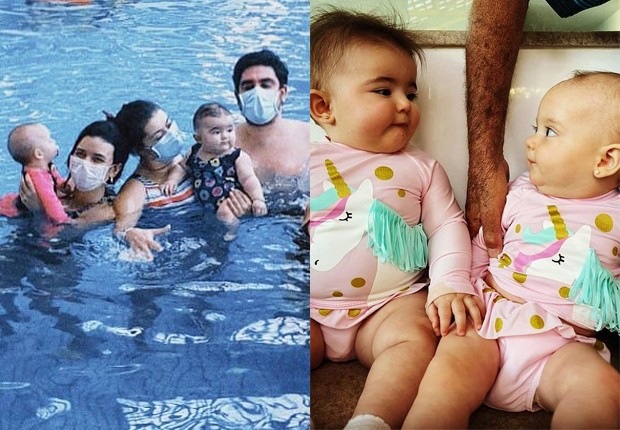 Isabel e Alice, respectivamente filhas de Talita Younan e Marcelo Adnet, fazem aula de natação juntas (Foto: Reprodução/Instagram)