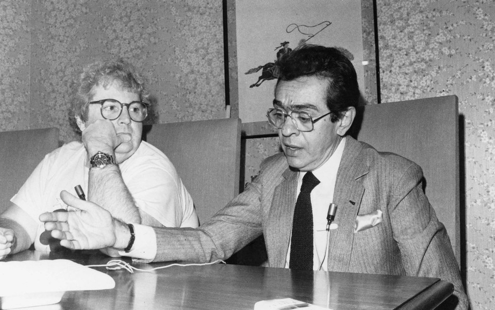 Retrato dos humoristas Jô Soares e Chico Anysio em 1985 — Foto: Geraldo Guimarães/Estadão Conteúdo
