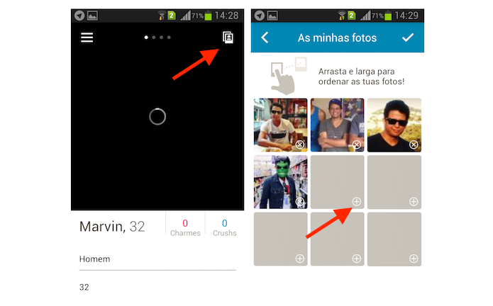 Acessando a ferramenta de upload de imagens do Happn para alterar a foto de perfil através de um dispositivo Android (Foto: Reprodução/Marvin Costa)