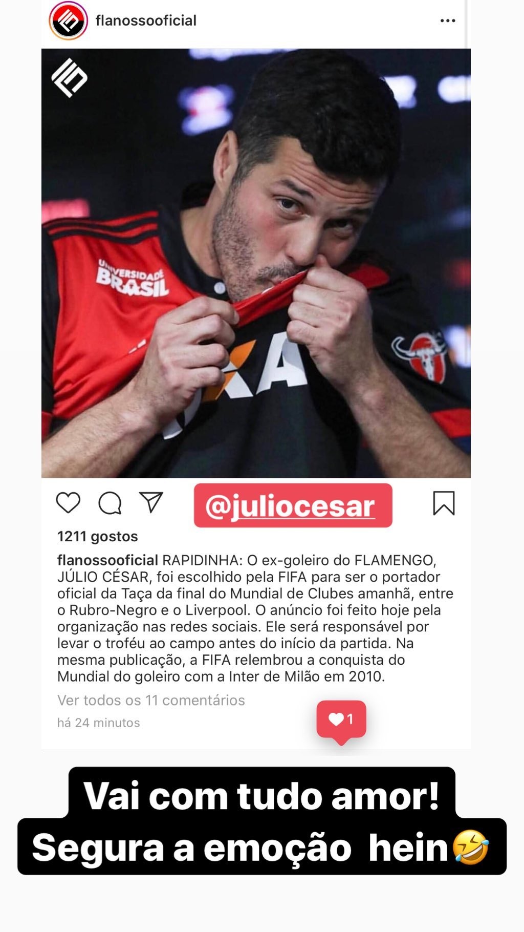Susana Werner manda recado a Julio Cesar (Foto: Reprodução / Instagram)