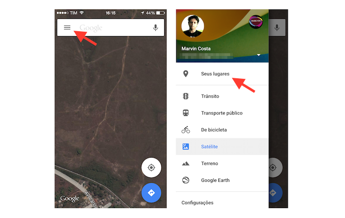 Acessando as configurações do Google Maps no celular (Foto: Reprodução/Marvin Costa)