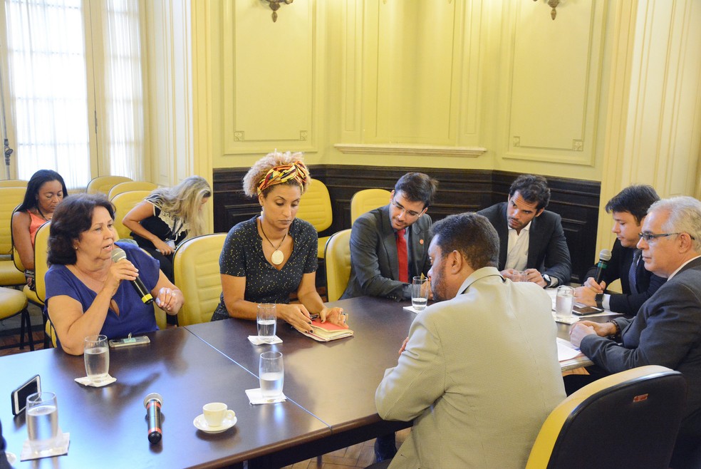 Marielle durante reunião da comissão de acompanhamento da intervenção federal (Foto: Renan Olaz/CMRJ)
