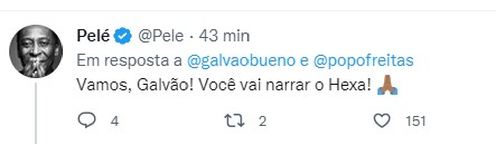 Pelé comenta em post de Galvão Bueno — Foto: Reprodução Instagram