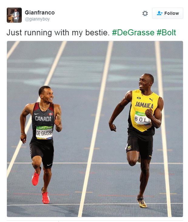 "Apenas correndo aqui com o meu melhor amigo" (Foto: Reprodução/Twitter)