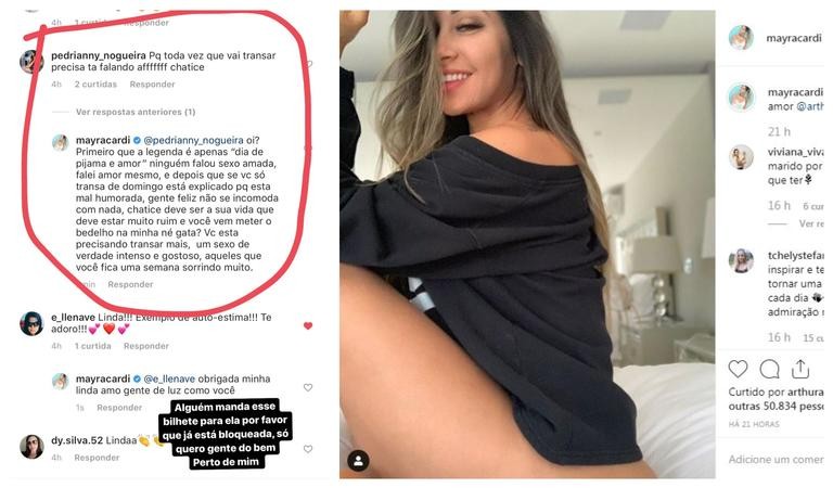 Mayra Cardi bloqueia seguidora e manda recado: ''Você precisa transar mais'' (Foto: Reprodução/ Instagram)