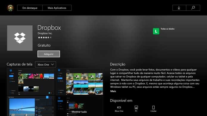 Baixe o Dropbox no seu Xbox One (Foto: Reprodução/Murilo Molina)