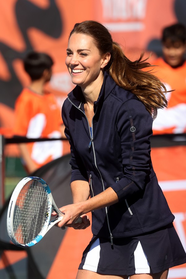 LONDON, ENGLAND - SEPTEMBER 24: Catherine, Duchess of Cambridge in action as British US Open champions Emma Raducanu, Joe Salisbury, Gordon Reid and Alfie Hewett return to the LTA's National Tennis Centre for The Homecoming and to celebrate their success  (Foto: Getty Images for LTA)