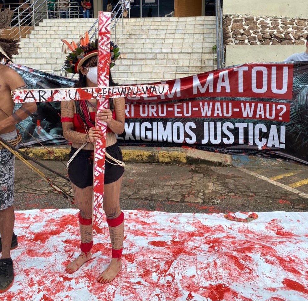 Manifestação por causa da morte do indígena Ari Uru-Eu-Wau-Wau em Porto Velho — Foto: Ivaneide Bandeira/Arquivo pessoal 