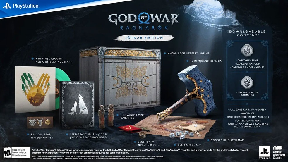 God of War: Ragnarok traz réplica de 40 cm do martelo de Thor, Mjolnir nas edições de colecionador e Jotnar — Foto: Reprodução/PlayStation Blog