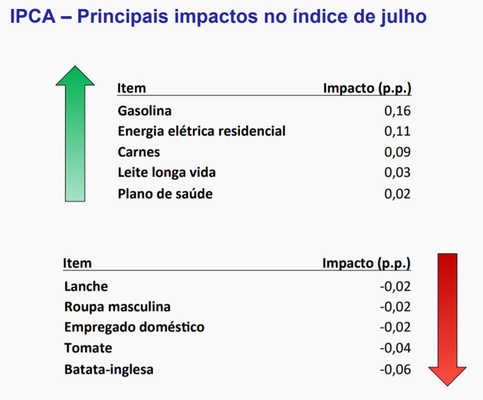 Principais impactos no índice de julho — Foto: Divulgação/IBGE