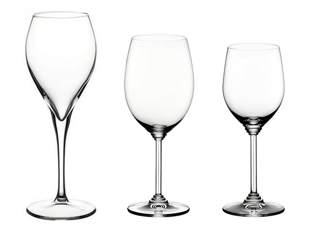 Da esquerda para a direita: taças Bordeaux, para vinhos espumantes e para brancos e rosés (Foto: Divulgação)