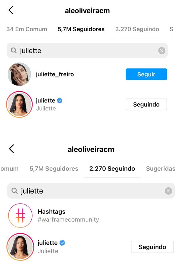Até a tarde desta sexta-feira, Juliette seguia e era seguida por Alê no Instagram (Foto: Reprodução/Instagram)