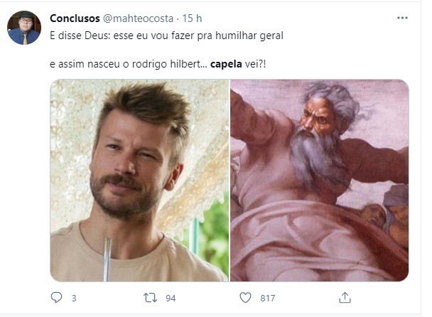 Rodrigo Hilbert vira meme por construir capela para casamento com Fernanda Lima (Foto: Reprodução: Twitter)