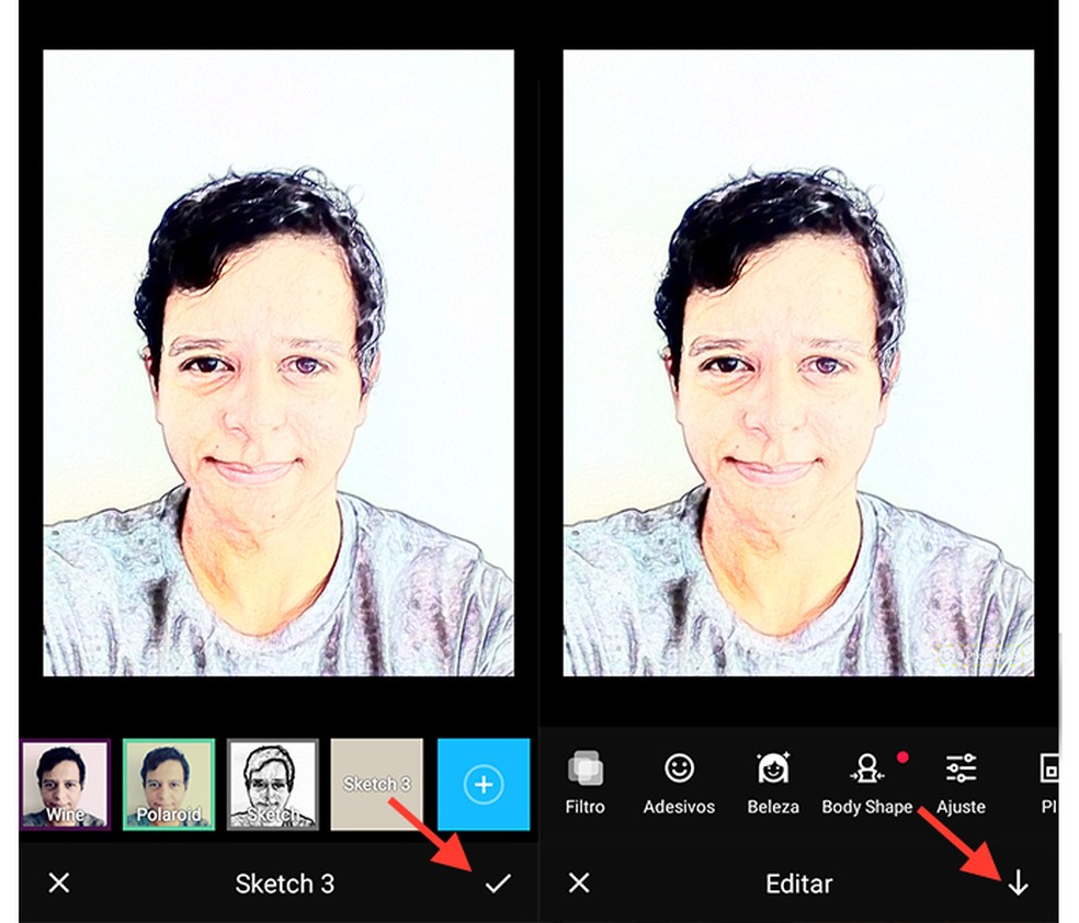 S Photo Editor aplica filtros para deixar fotos com aspecto de desenho à mão — Foto: Reprodução/Marvin Costa