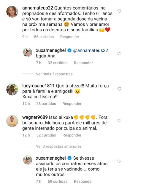 Xuxa responde comentário de internauta sobre internação de Luciano Szafir (Foto: Reprodução Instagram)