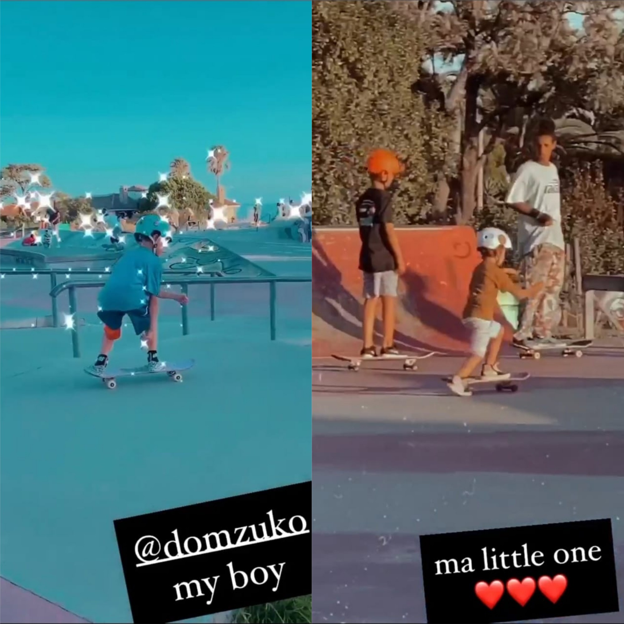 Dom e Bem andam de skate sob a supervisão da mãe Luana Piovani (Foto: Reprodução/Instagram)