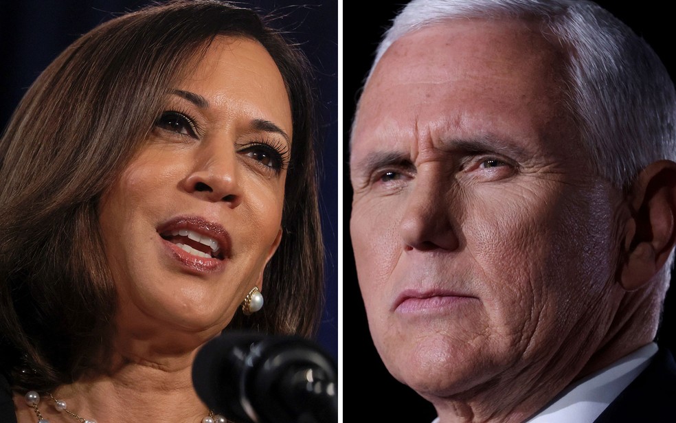Kamala Harris e Mike Pence, respectivamente candidatos democrata e republicano à vice-presidência dos EUA em 2020 — Foto: Reuters/Jonathan Ernst 