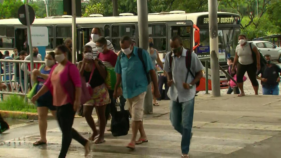 Ônibus do Grande Recife circulam com grande quantidade de passageiros em meio a pandemia — Foto: TV Globo/Reprodução