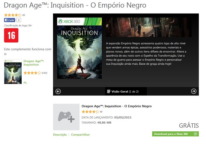 O DLC do Empório Negro pode ser baixado gratuitamente na Xbox LIVE (Foto: Reprodução/Cássio Barbosa)