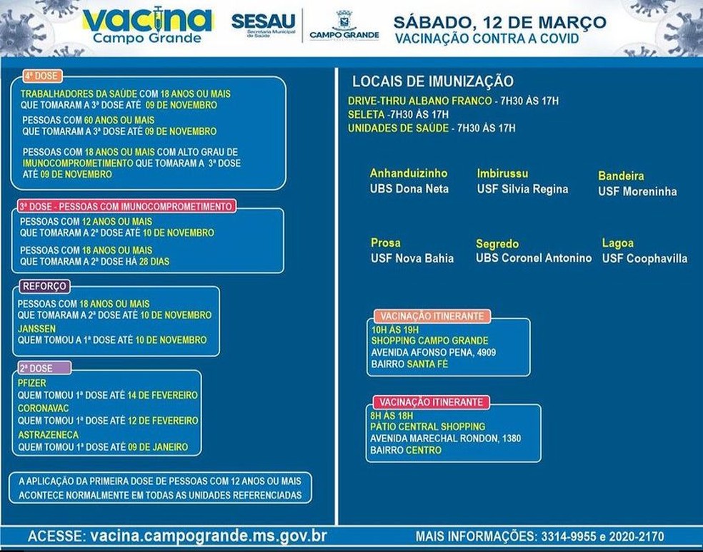Vacinação em Campo Grande neste sábado (12). — Foto: Reprodução/Sesau