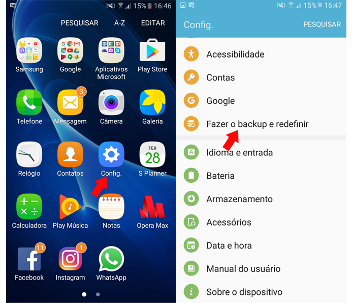 Acesse as configurações do Android e toque sobre "Fazer o backup e redefinir" (Foto: Reprodução/Ana Marques)