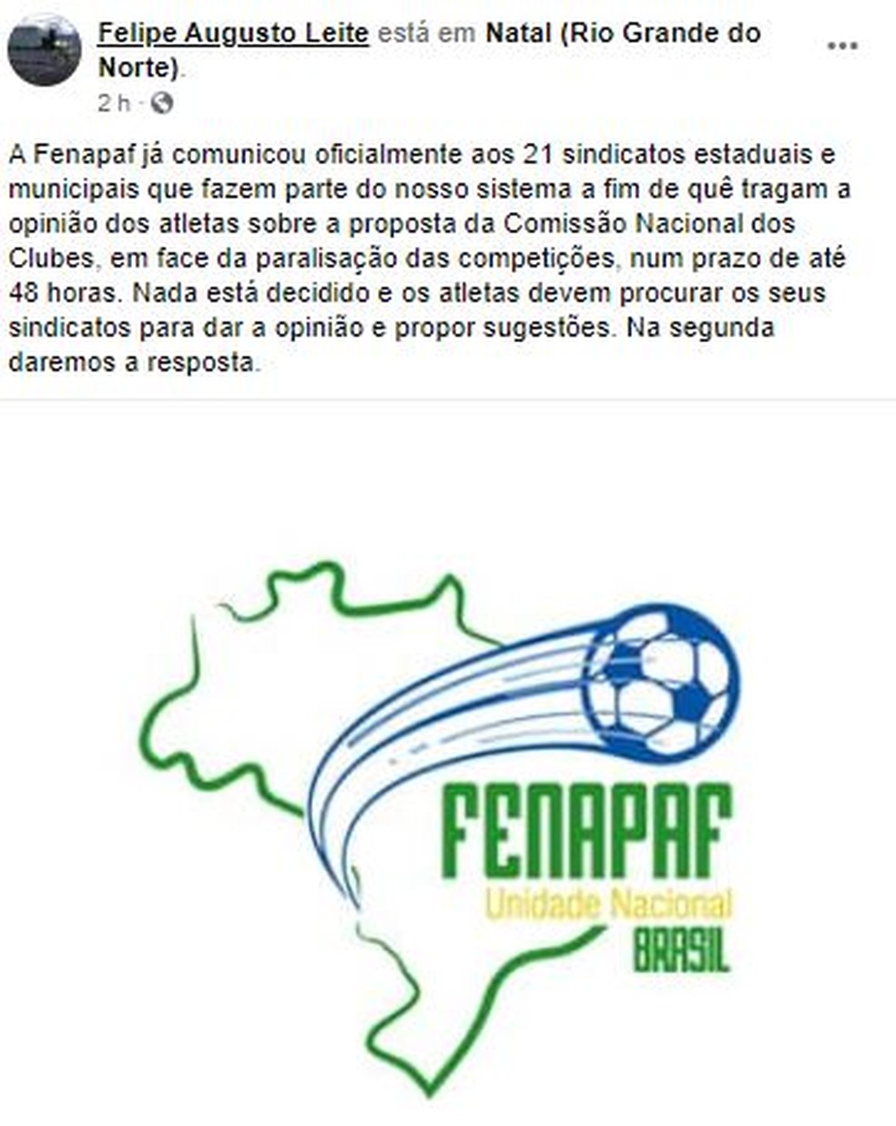 Fenapaf nota — Foto: Reprodução