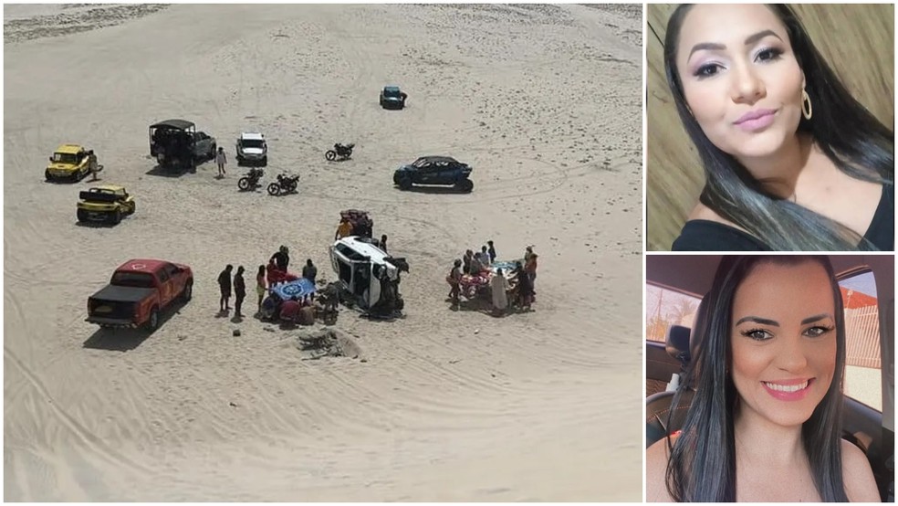 Danúbia Daiane Reis (à esquerda, acima) morre 17 dias após acidente em duna no Ceará; Danúbia Daiane Reis (abaixo), faleceu no dia do acidente — Foto: TV Verdes Mares/Reprodução