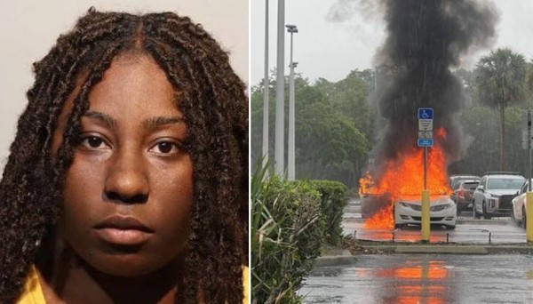 Mulher deixa os filhos dentro de carro para furtar e na volta o encontra em chamas