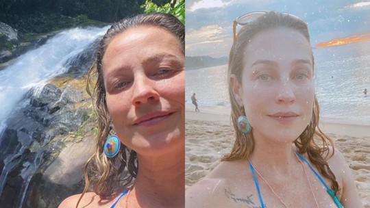 No Brasil, Luana Piovani emenda passeio em cachoeira com praia: "Vencendo"