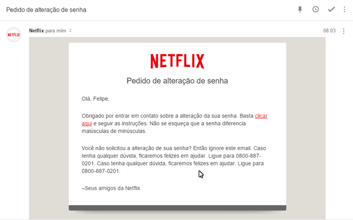 Clique no link que a Netflix envia por e-mail (Foto: Felipe Alencar/TechTudo)