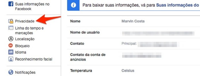 Acesse as configurações para um perfil do Facebook (Foto: Reprodução/Marvin Costa) Acesse as configurações para um perfil do Facebook (Foto: Reprodução/Marvin Costa)