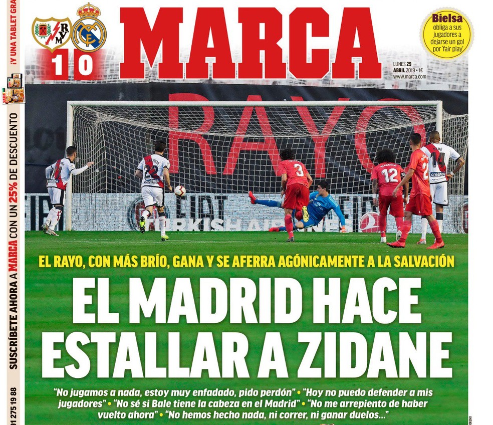 Capa do jornal Marca de segunda-feira: O Madrid faz Zidane explodir — Foto: Reprodução