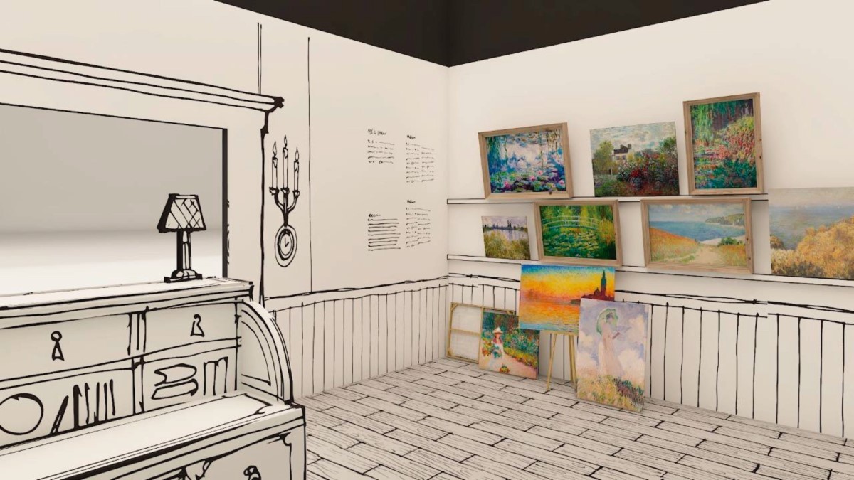 O cenário conta com a ajuda de recursos digitais para replicar os espaços frequentados pelo pintor Claude Monet (Foto: Divulgação )