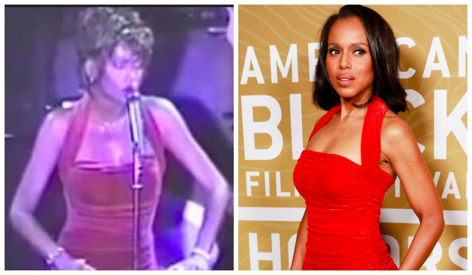 Whitney Houston (1963-2012) em 1996 e Kerry Washington em 2023