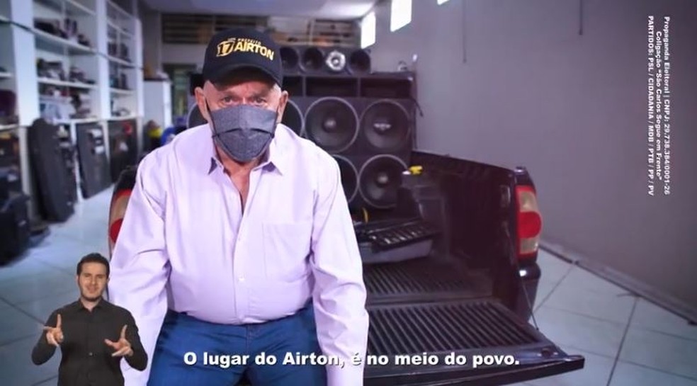 Propaganda eleitoral do candidato à reeleição Airton Garcia (PSL) — Foto: Reprodução