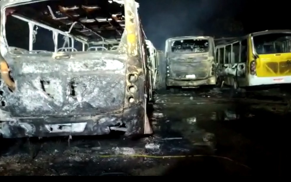 Incêndio destrói ônibus em Cidade Ocidental, Goiás — Foto: Divulgação/Corpo de Bombeiros