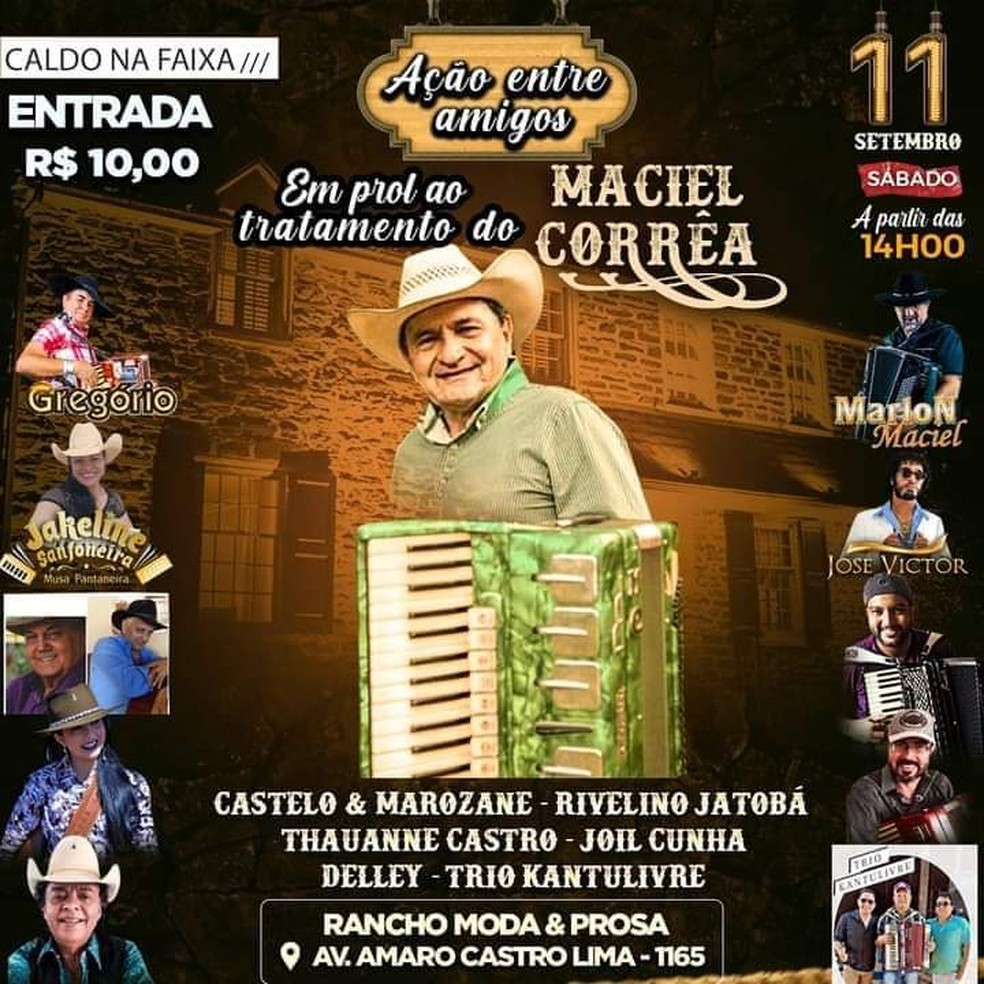 Amigos sanfoneiros se uniram para promover um evento que vai ajudar o senhor Maciel Corrêa a custear seu tratamento contra Covid-19. — Foto: Divulgação