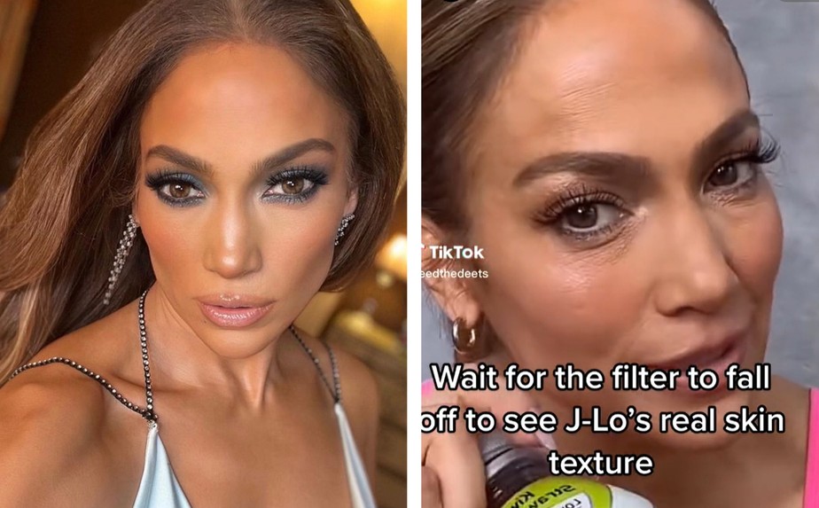 Jennifer Lopez é acusada de usar filtro para esconder rugas e textura real da pele após vídeo 'bugar'
