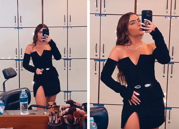 Jade Picon mostra vestido preto e bota de cano alto usados em look para o programa 'BBB: A Eliminação' (Foto: Reprodução/Instagram)