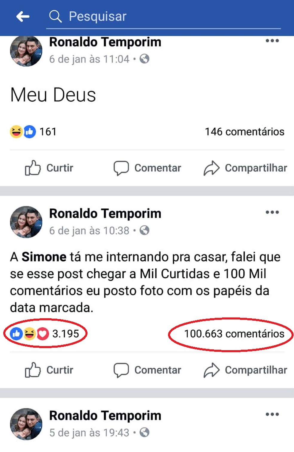 Postagem do caminhoneiro superou a marca "inimiagiável" de 100 mil comentários em apenas dois dias: "Não sei como isso aconteceu", disse Ronaldo — Foto: Facebook/Reprodução