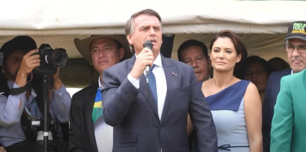 Presidente Jair Bolsonaro discursa em trio elétrico em ato de campanha no 7 de Setembro — Foto: Reprodução/Youtube