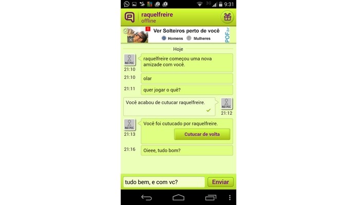 Tela de chat do Qeep no aplicativo para celular (Foto: Reprodução/Raquel Freire)