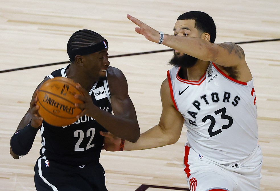 Fred VanVleet foi novamente o cestinha da partida entre Toronto Raptors e Brooklyn Nets — Foto: Kevin C. Cox/Pool Photo via USA TODAY Sports