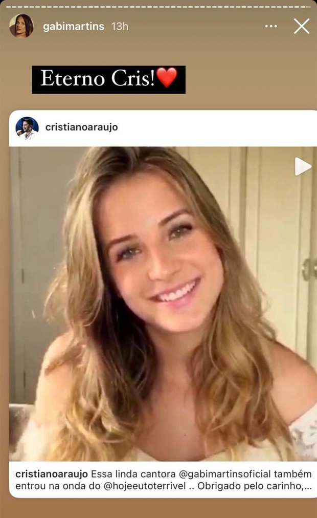 Gabi Martins foi homenageada por Cristiano Araújo três meses antes da morte do cantor (Foto: Reprodução / Instagram)