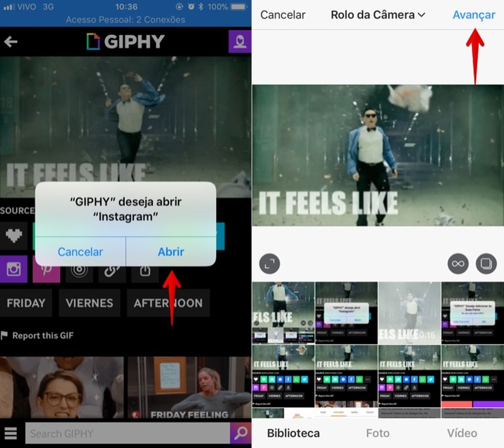 Publicando GIF no Instagram (Foto: Reprodução/Helito Bijora)