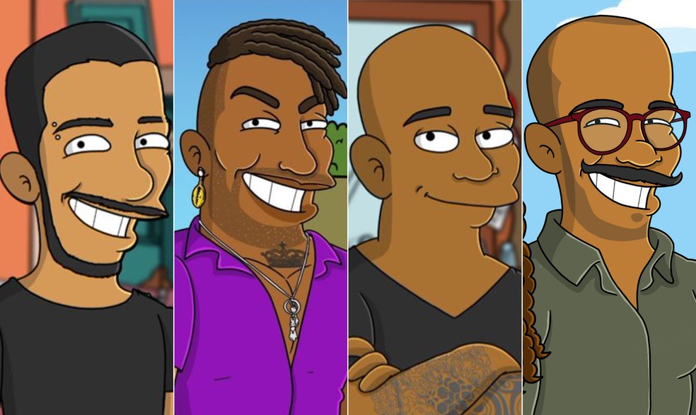 Gabriel Santana, Fred Nicácio, Cezar Black e Ricardo Alface no estilo de "Os Simpsons" — Foto: Reprodução