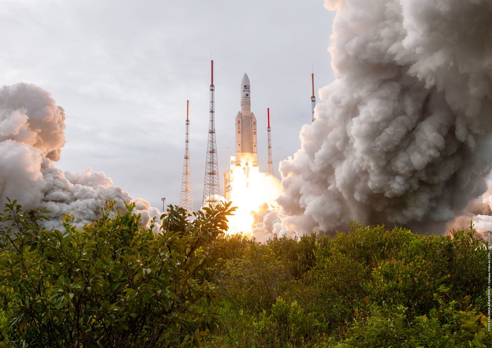 O lançamento da Juice, sonda que vai explorar as luas de Júpiter. — Foto: ESA/DIVULGAÇÃO