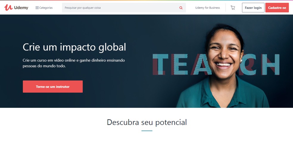 Aqueles que desejam se tornar instrutores da Udemy precisam fazer um cadastro no site para essa finalidade — Foto: Reprodução/Barbara Ablas